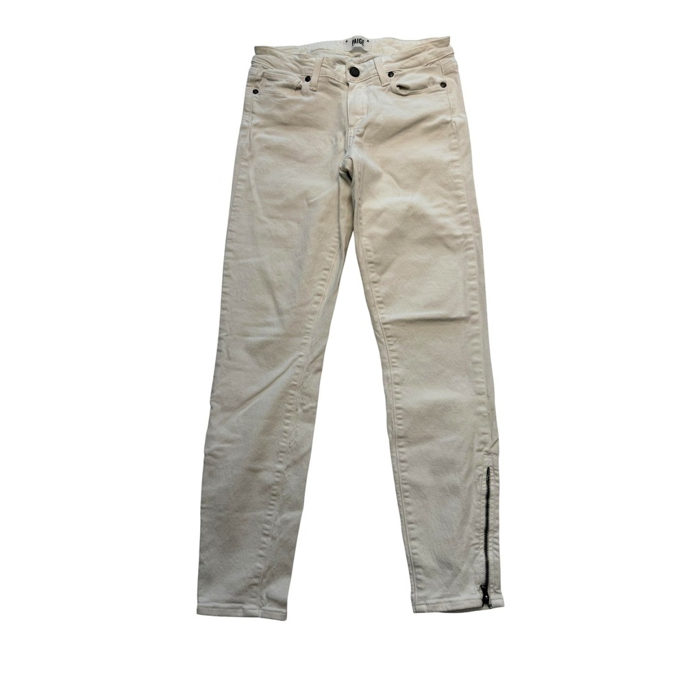 Paige Verdugo Ankle Skinny Jeans Womens 27 White Mid Rise Ankle Zip Stretch